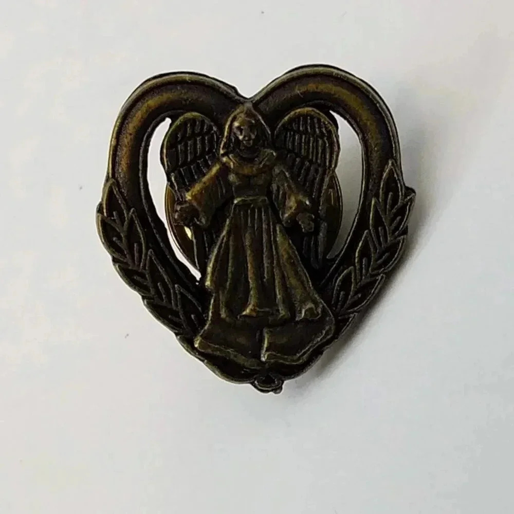 Guardian Angel Heart Lapel Hat Pin Vintage